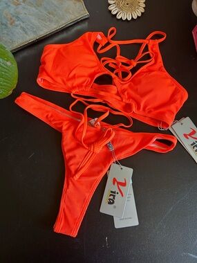 Yira Neon Orange 2 piece bikini size Large